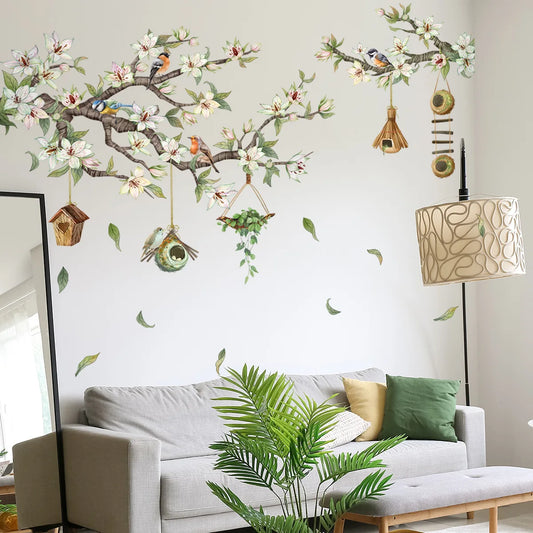 Branches Flowers and Birds Wall Decal | Home Decor removable peel and stick wall decal by HomeDecorDecals.