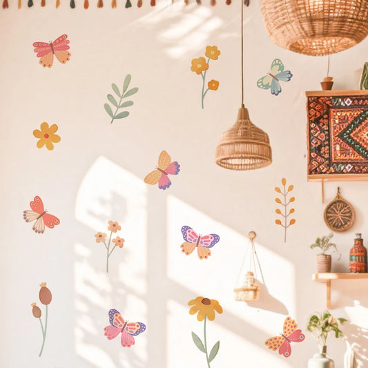 Watercolour Butterfly and Flowers Cartoon Wall Decal | Home Decor by HomeDecorDecals.