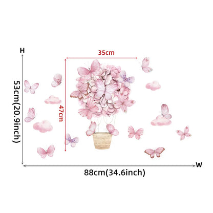 Pink Flower Hot Air Balloon Wall Stickers-HomeDecorDecals_com