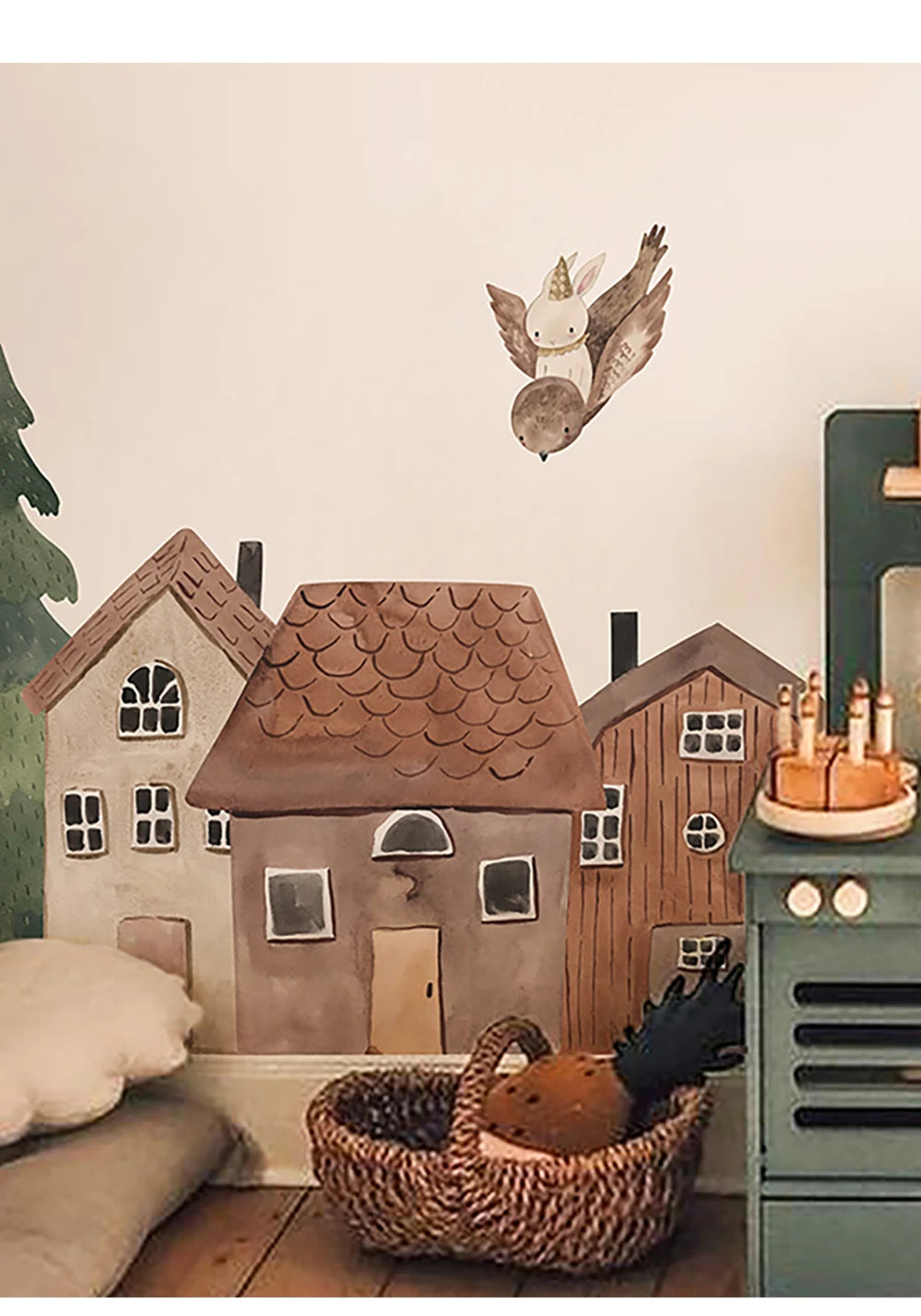 Small Town Wall Decals Animals Vinyl Nordic Style Wall Stickers Peel and Stick for Nursery Bedroom Kid Room Home Art Decor-HomeDecorDecals_com