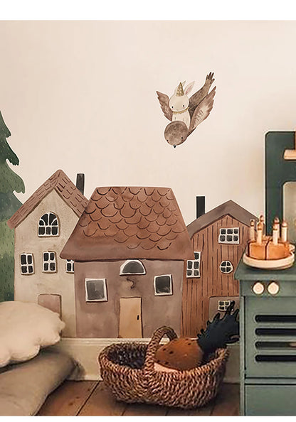 Small Town Wall Decals Animals Vinyl Nordic Style Wall Stickers Peel and Stick for Nursery Bedroom Kid Room Home Art Decor-HomeDecorDecals_com