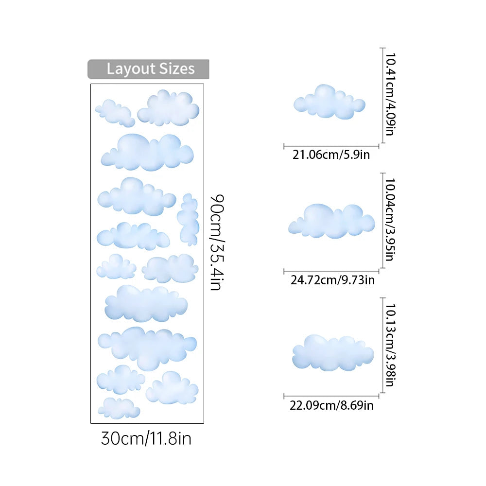 Boho Style Cartoon Light blue Clouds Wall Stickers for Kids Bedroom Home Decoration Bathroom Bathtub DIY Wall Art Wallpaper-HomeDecorDecals_com