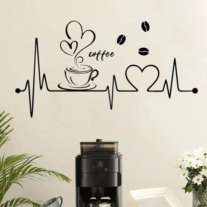 Close-up view of Heartbeat Coffee Pattern Wall Decal | Home Decor by HomeDecorDecals.