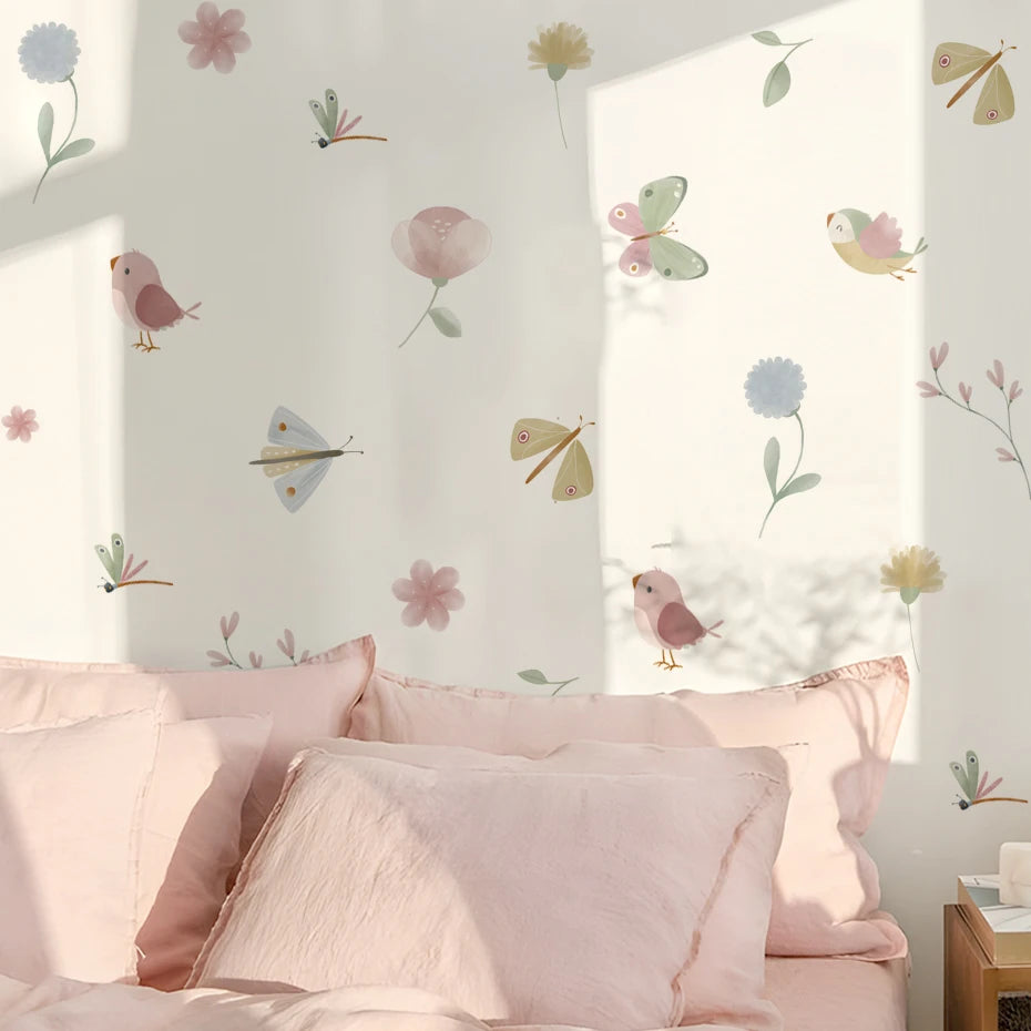 Boho Pink Butterfly Birds Wall Stickers Decoration for Kids Room Living Room Interior House Decor Vinyl Wall Decals Art Mural-HomeDecorDecals_com