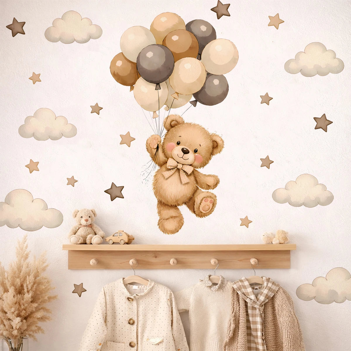 Adorable Teddy Bear Balloons Stars Clouds Wall Sticker Nursery Child Room Art Vinyl Decal Kids Room Bedroom Living Home Decor-HomeDecorDecals_com