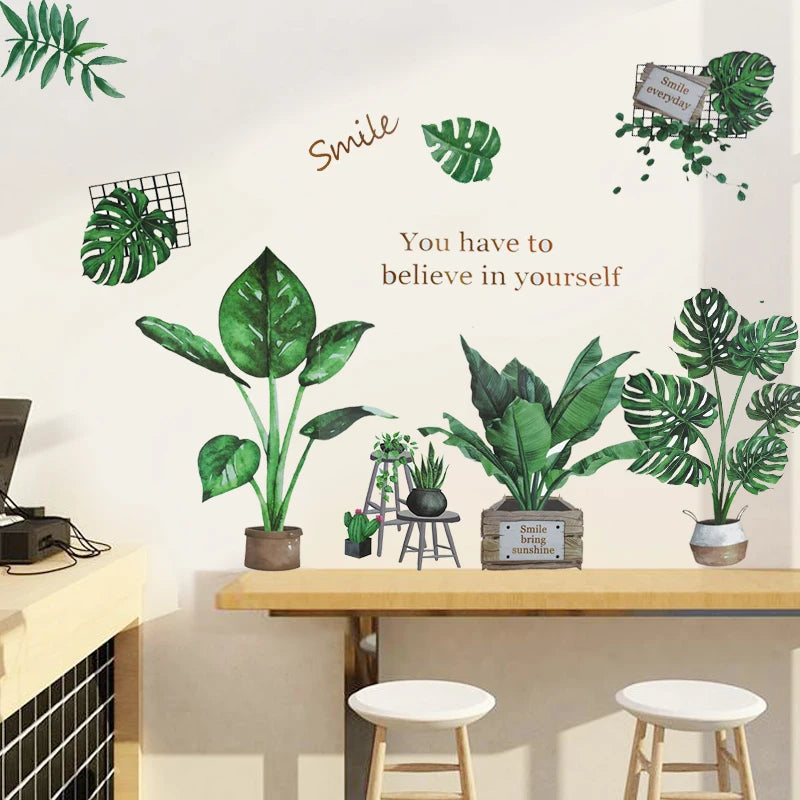 Alternative angle of Tropical Leaves and Flowers Wall Decal | Home Decor by HomeDecorDecals.