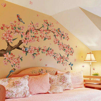Creative Peach Blossom Bird and Branch Wall Decal | Home Decor displayed in room decor by HomeDecorDecals.