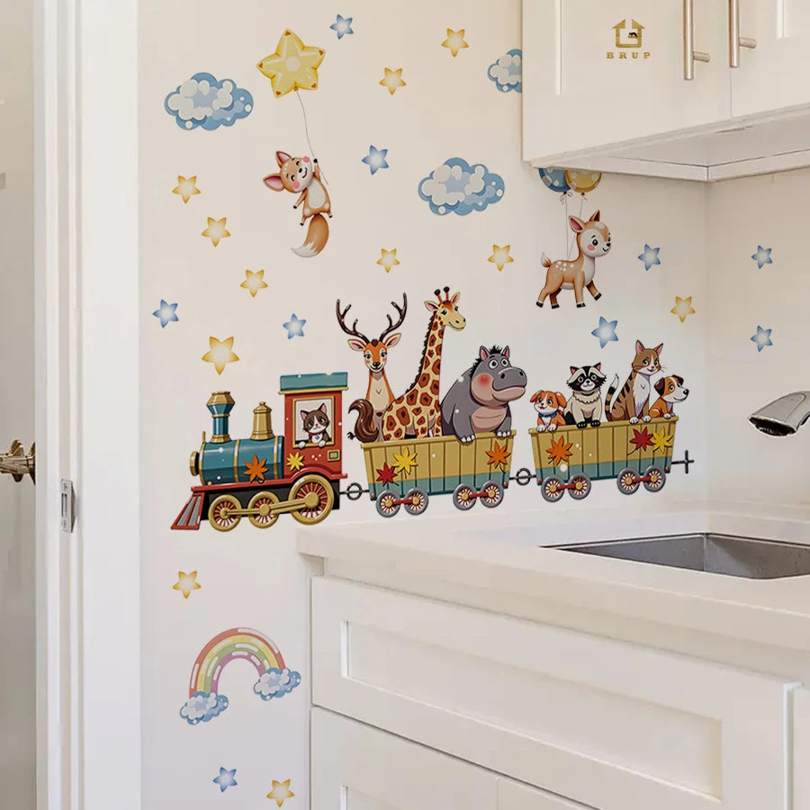 30*90cm Cartoon Animal Train Wall Sticker Removable PVC Wall Decoration For Nursery Room Kids Bedroom Home Decor-HomeDecorDecals_com