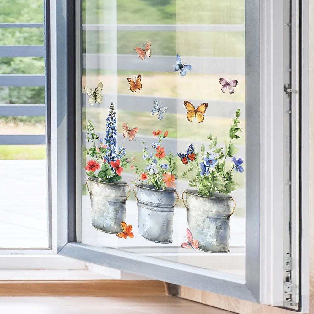 Iron Bucket Flower Pot and Butterfly Wall Decal | Home Decor design details by HomeDecorDecals.