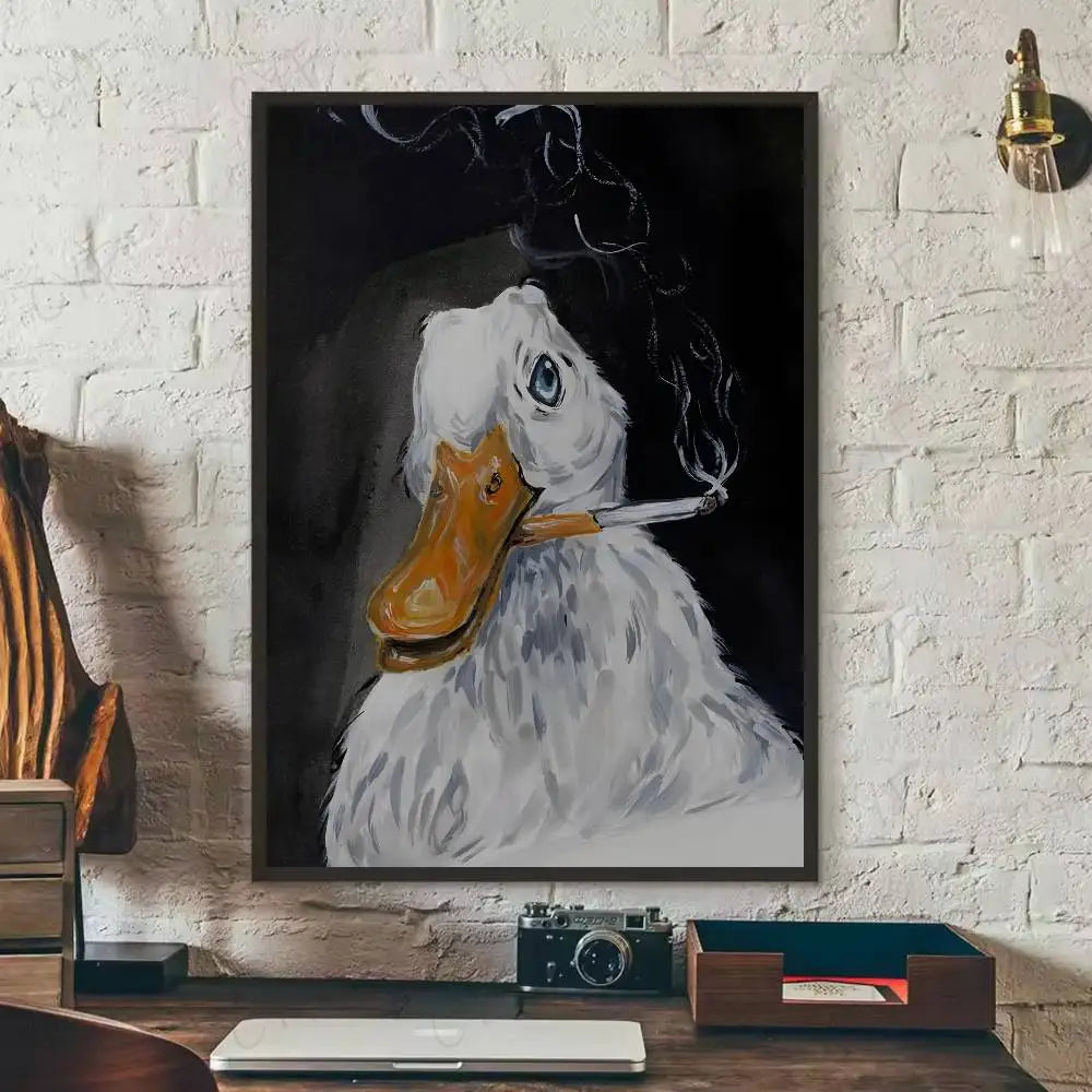 What The Duck Print Art Funny Cute Animal Poster Self-adhesive Art Waterproof Paper Sticker Coffee House Bar Room Wall Decor-HomeDecorDecals_com