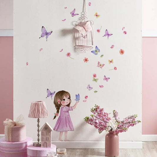 Girl and Butterflies Wall Decal | Kids Room Decor removable peel and stick wall decal by HomeDecorDecals.