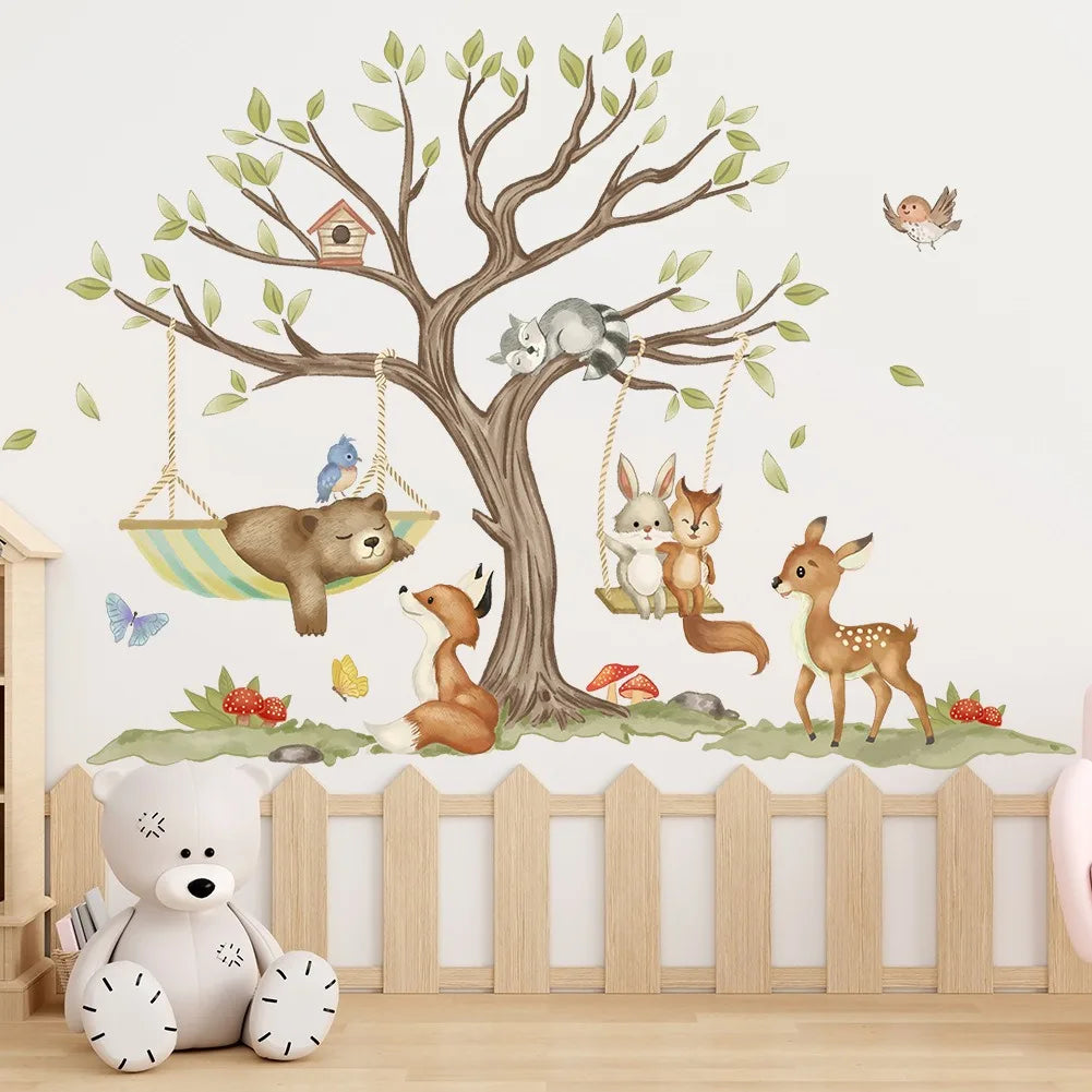 Whimsical Animal Swings Wall Decal | Home Decor design details by HomeDecorDecals.