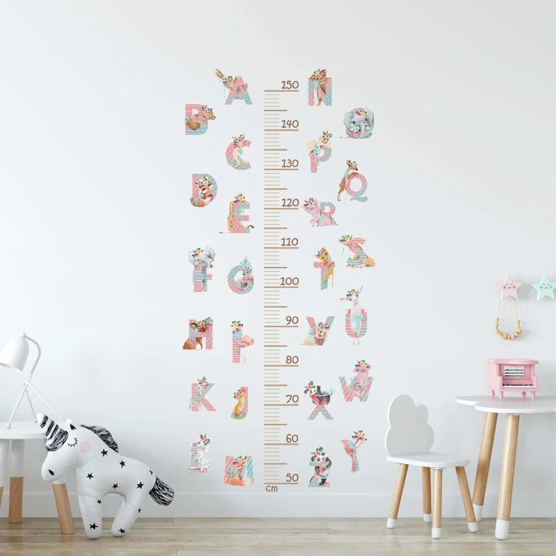 Large Sleeping Elephant Bear Moon Height Measure Wall Stickers for Kids Room Growth Chart Animals Ruller Wall Decals Home Decor-HomeDecorDecals_com