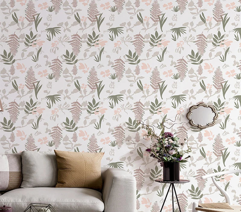 Additional view of Green White Leaves Wallpaper | Home Decor by HomeDecorDecals.