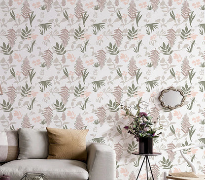 Additional view of Green White Leaves Wallpaper | Home Decor by HomeDecorDecals.