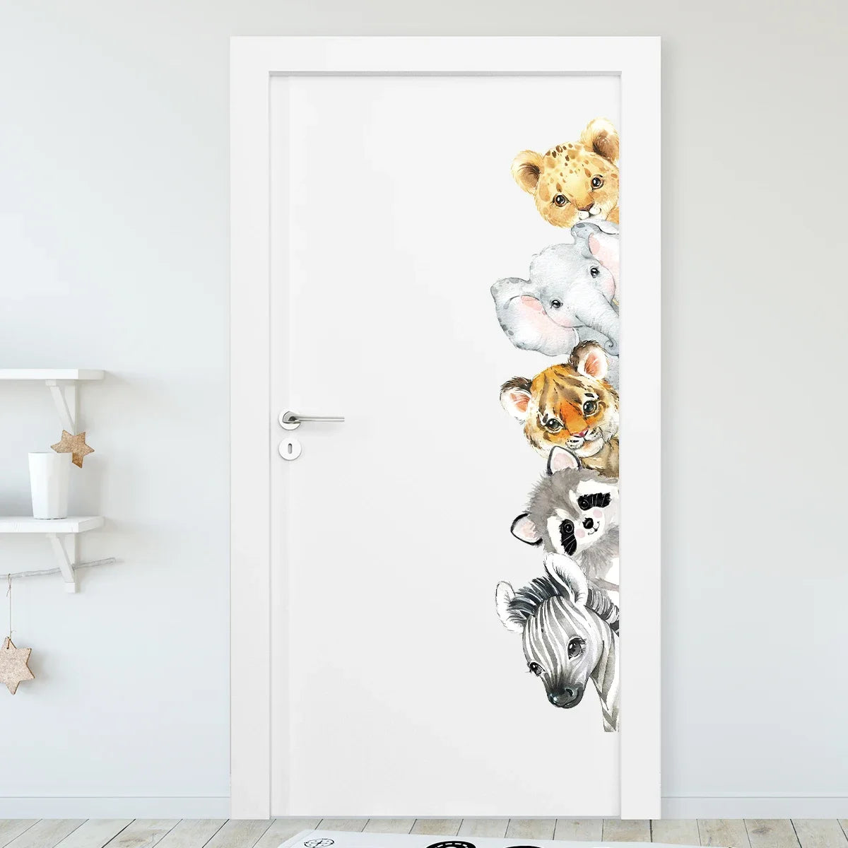 Cartoon Cute Watercolour Animals Door Stickers Decoration for Bedroom Wall Sticker Living Room Wall Art Home Decore Kids Room-HomeDecorDecals_com