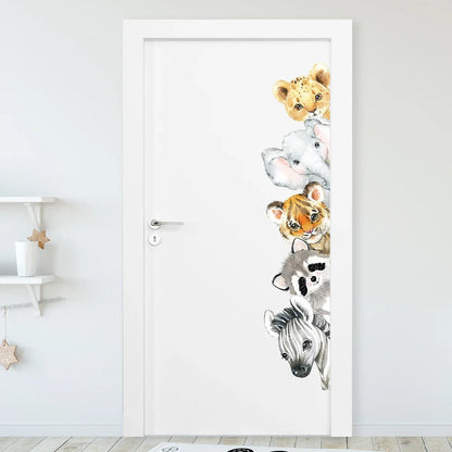 Cartoon Cute Watercolour Animals Door Stickers Decoration for Bedroom Wall Sticker Living Room Wall Art Home Decore Kids Room-HomeDecorDecals_com