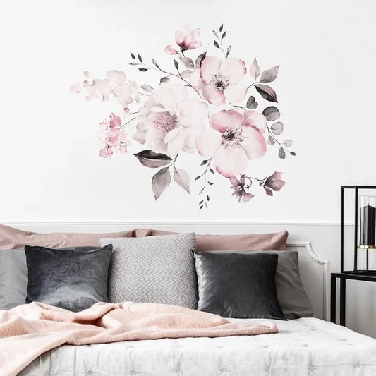 Watercolour Pink Flower Cluster Wall Decal | Home Decor removable peel and stick wall decal by HomeDecorDecals.
