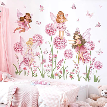 Cartoon Pink Flower Fairy and Dandelion Wall Decal | Home Decor by HomeDecorDecals.