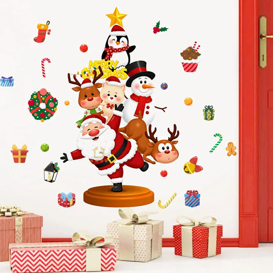 Festive Christmas Wall Art Stickers With Santa Removable PVC For Bedroom Living Room Entrance Hall Home Decoration Wall Decal-HomeDecorDecals_com