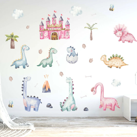Cartoon Dinosaur and Trees Wall Decal | Kids Room Decor removable peel and stick wall decal by HomeDecorDecals.