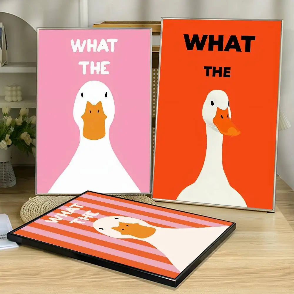 What The Duck Print Art Funny Cute Animal Poster Self-adhesive Art Waterproof Paper Sticker Coffee House Bar Room Wall Decor-HomeDecorDecals_com
