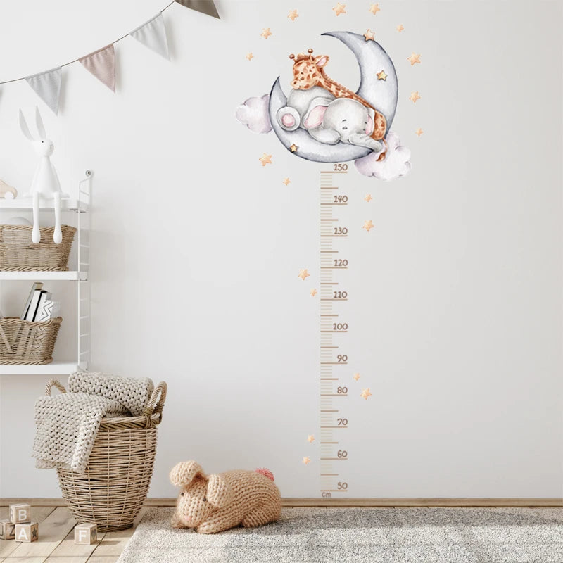 Sleeping Elephant Giraffe Moon Height Measure Wall Stickers Growth Chart Ruller Wall Decals for Kids Room DIY Children Gift-HomeDecorDecals_com