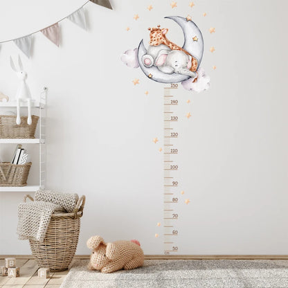 Sleeping Elephant Giraffe Moon Height Measure Wall Stickers Growth Chart Ruller Wall Decals for Kids Room DIY Children Gift-HomeDecorDecals_com