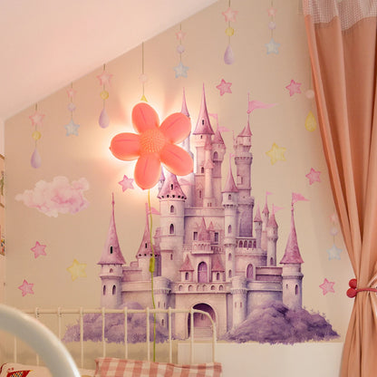 2sheet/set Pink Castle Wall Decals, Clouds Stars Wall Stickers, Balloon Wall Decor for Kids Girls Bedroom Nursery Home-HomeDecorDecals_com