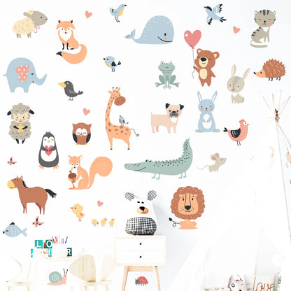 Cartoon Animals Wall Stickers for Nursery Kids Room Decor Removable PVC Wall Decals Home Decoraiton Art Murals Eco-friendly DIY-HomeDecorDecals_com
