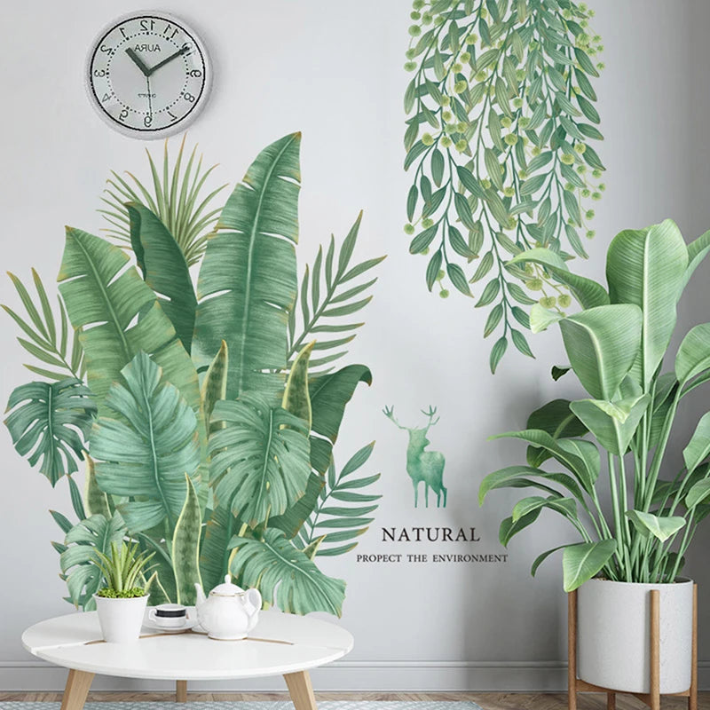Close-up view of Green Leaves Tropical Wall Decal | Home Decor by HomeDecorDecals.