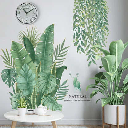 Close-up view of Green Leaves Tropical Wall Decal | Home Decor by HomeDecorDecals.