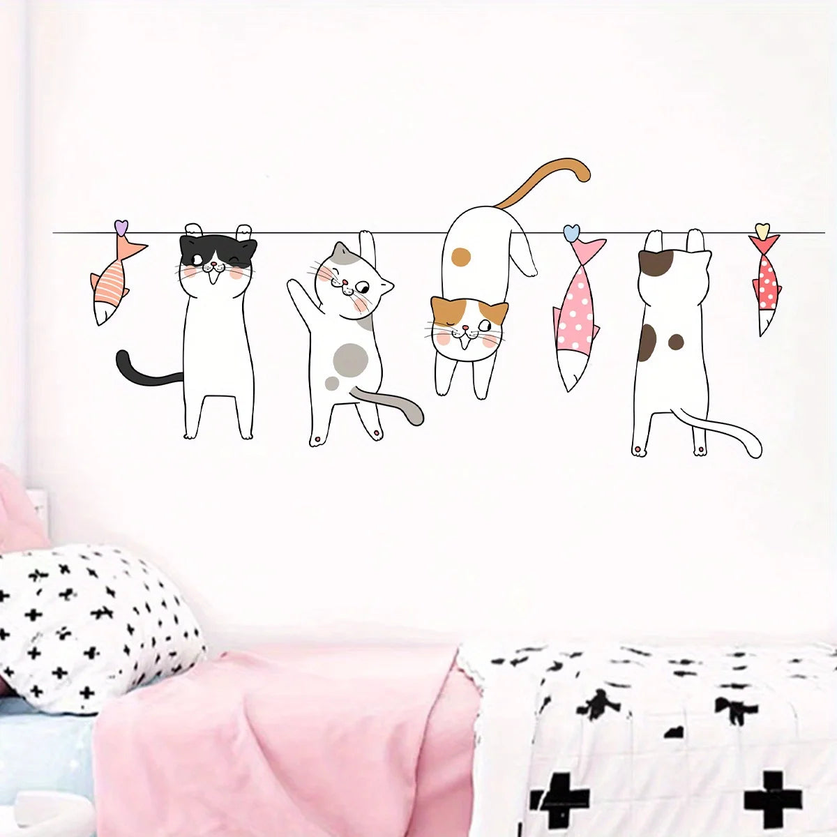 Cute Catfish Clothesline Wall Decal for Kids-HomeDecorDecals_com