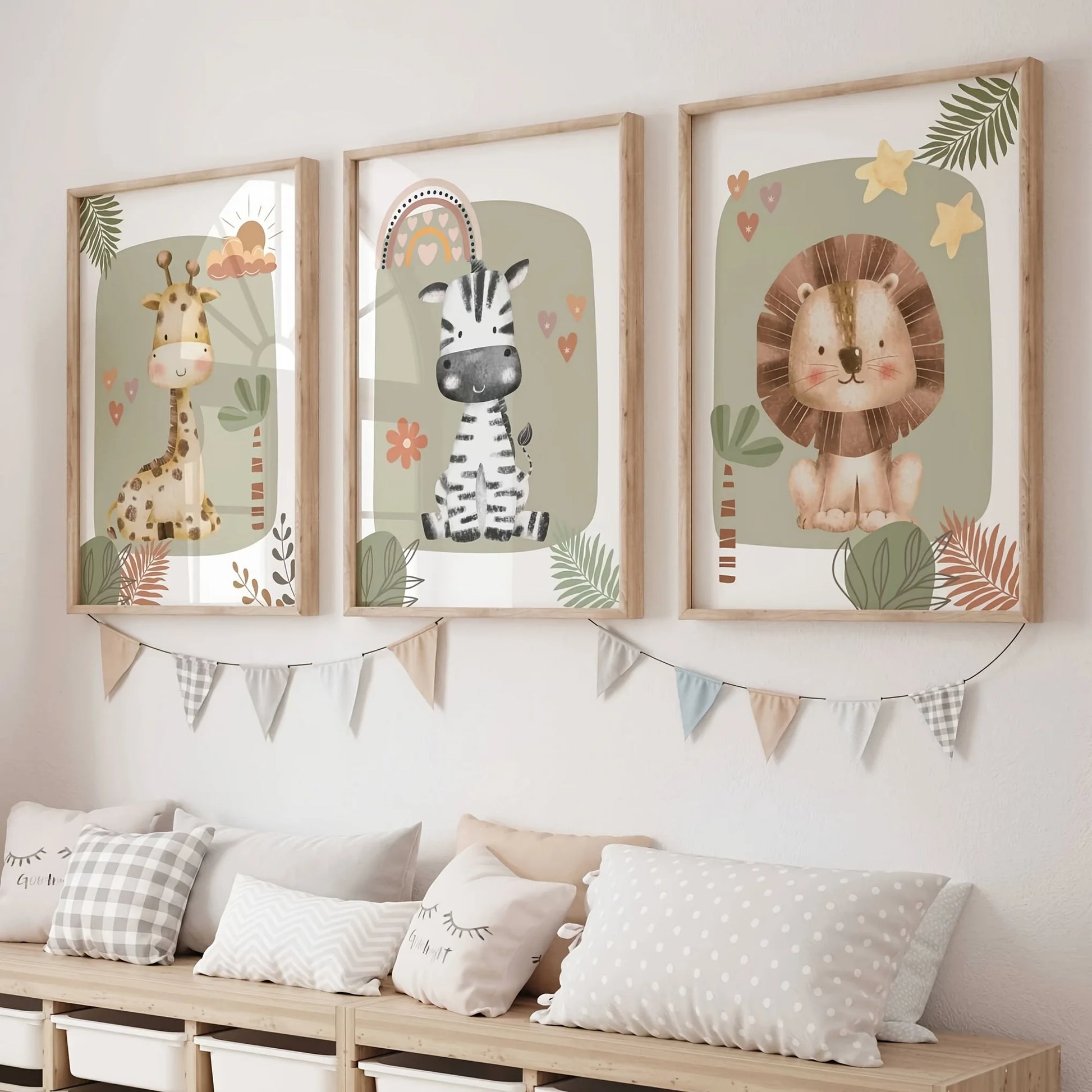 3pcs/set Giraffe Lion and Zebra Animal Canvas Print Safari Wall Art Kindergarten Poster for Modern Living Room Nursery Home Decor-HomeDecorDecals_com