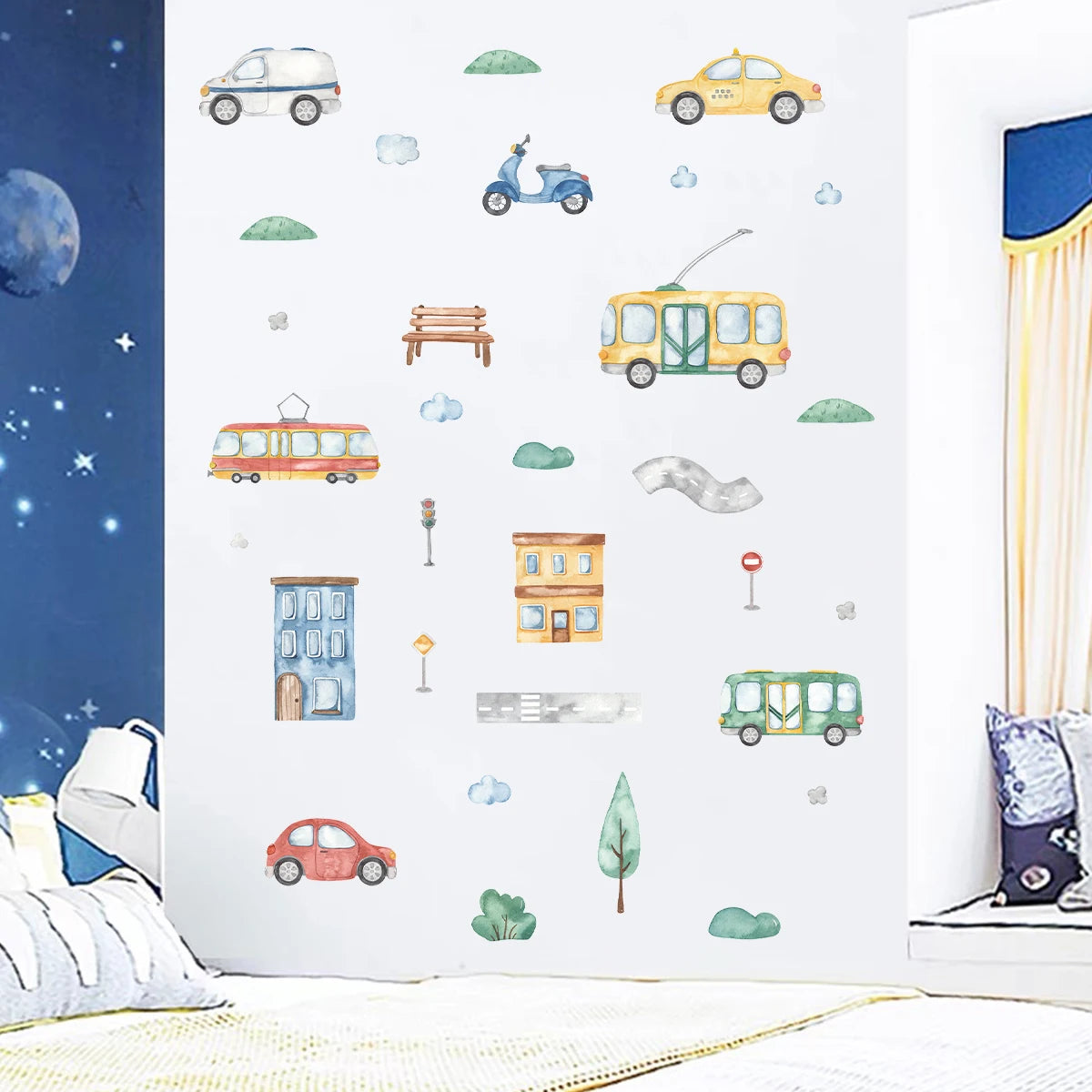 Cartoon Tree Bus Car Wall Stickers for Kids Room Home Decor Accessories Living Room Child Bedroom Decoration Baby Nursery-HomeDecorDecals_com