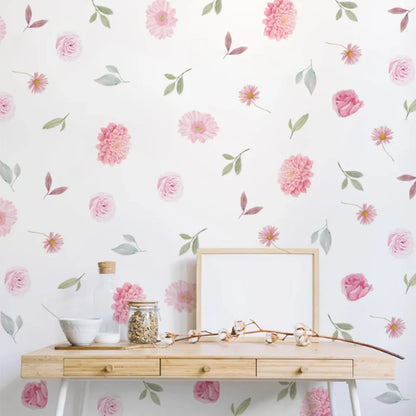 Boho Pink Floral Botanical Wall Decal | Home Decor removable peel and stick wall decal by HomeDecorDecals.