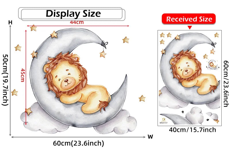 Cartoon Grey Baby Elephant Moon Gold Stars Wall Stickers for Kids Room Decor Nurserry Wall Decals Girl Boy Room Decorative-HomeDecorDecals_com
