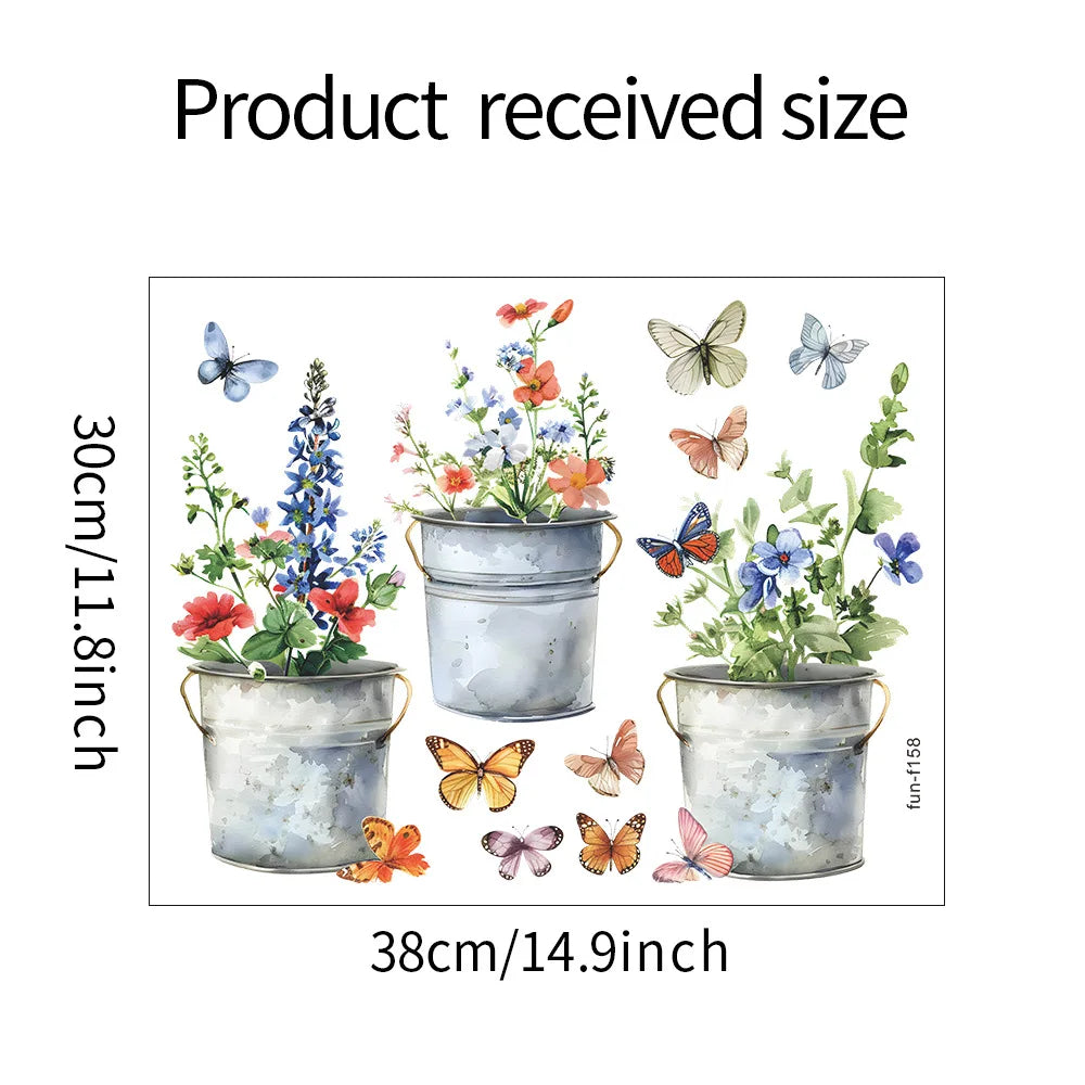 Iron Bucket Flower Pot and Butterfly Wall Decal | Home Decor home decor design by HomeDecorDecals.