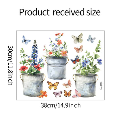Iron Bucket Flower Pot and Butterfly Wall Decal | Home Decor home decor design by HomeDecorDecals.