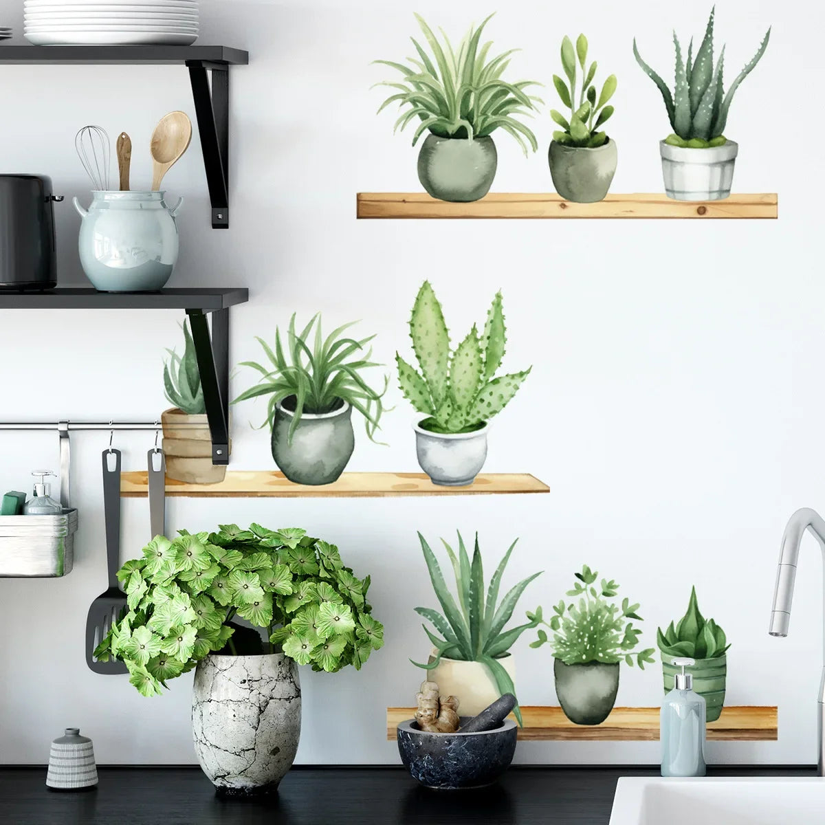 Creative Wall Stickers Potted Plant Decals Self-adhesive Removable Wall Mural DIY Wall Art Home Decoration Accessories-HomeDecorDecals_com