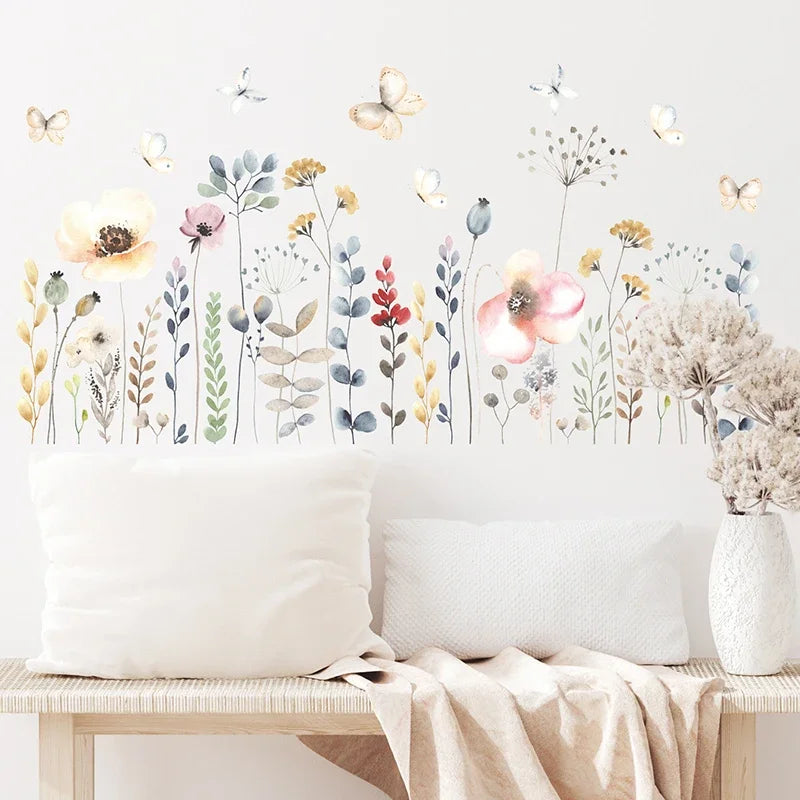 Close-up view of Boho Watercolour Flower Wall Decal | Home Decor by HomeDecorDecals.