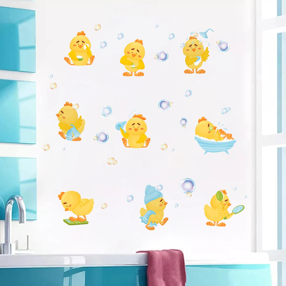 3pcs Set Cartoon Cute Duck Bath Bubble Pattern Wall Stickers for Bathroom Kids Room Decor Living Home Decoration Wall Decals-HomeDecorDecals_com
