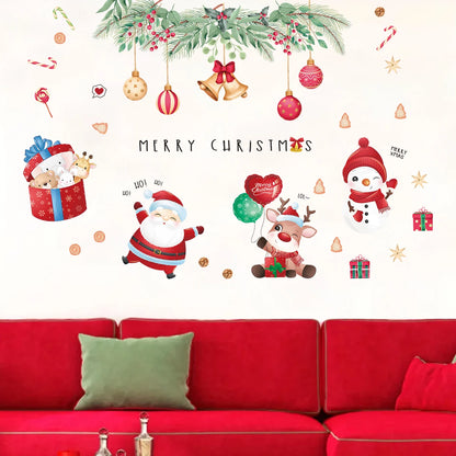 1pc PVC Removable Cartoon Santa Claus Snowman Pattern Wall Stickers for Kids Room Decor Christmas Decoration Bedroom Wall Decals-HomeDecorDecals_com