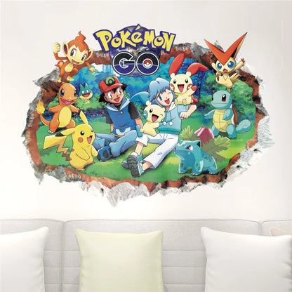 Cartoon Pikachu Wall Sticker For Kids Room Living Room Bedroom Wall Decoration Kids Gifts Door Sticker Cute Posters-HomeDecorDecals_com