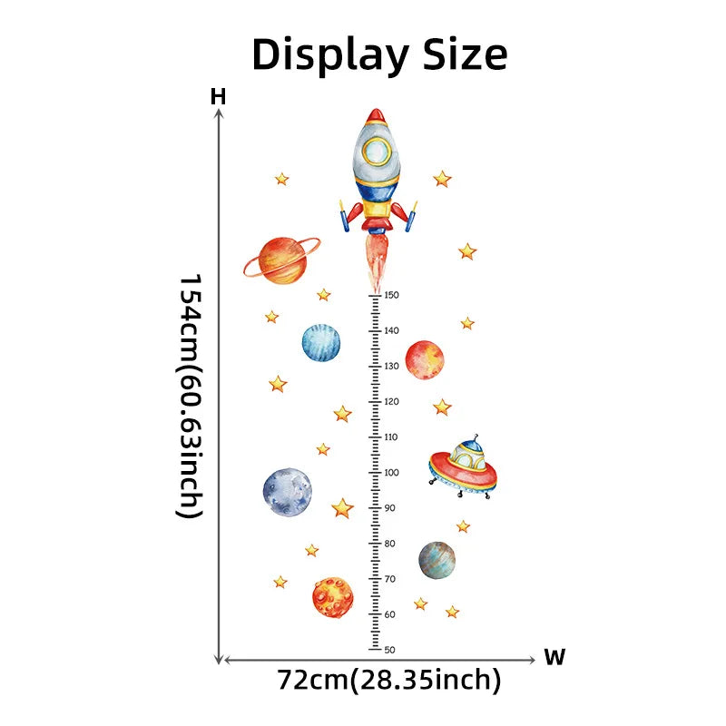 Cartoon Planet Rocket Height Measurement Wall Stickers for Kids Room Baby Boy Room Height Roller Grow Up Chart Wall Decals Mural-HomeDecorDecals_com