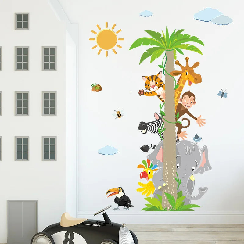 Animals Coconut Tree Wall Sticker Living Room For Kids Room Home Decoration Mural Bedroom Wallpaper Removable Cartoon Stickers-HomeDecorDecals_com