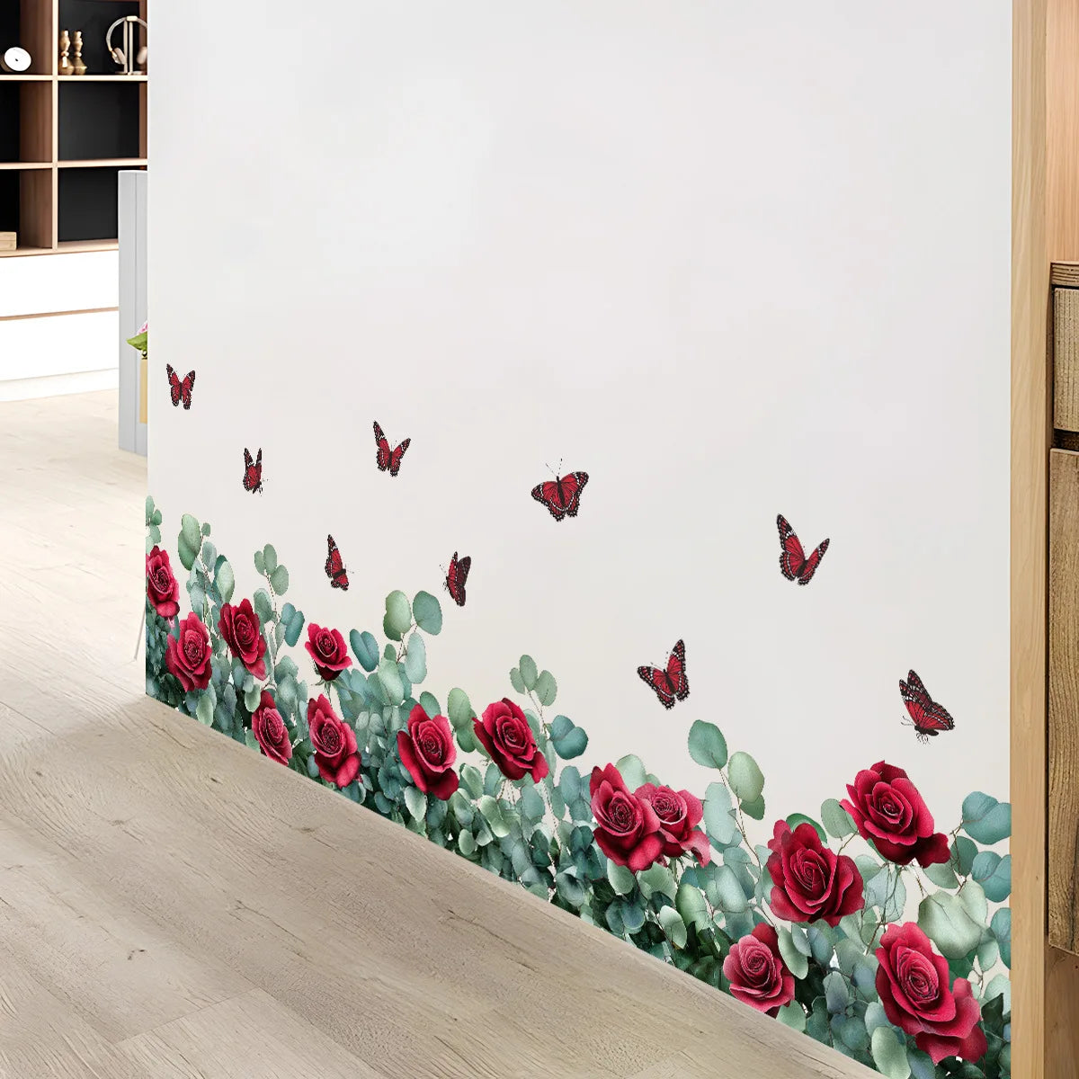 Additional view of Retro Red Rose Flowers and Butterfly Wall Decal | Home Decor by HomeDecorDecals.