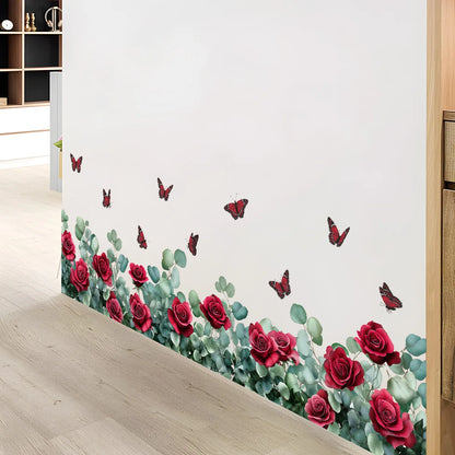 Additional view of Retro Red Rose Flowers and Butterfly Wall Decal | Home Decor by HomeDecorDecals.