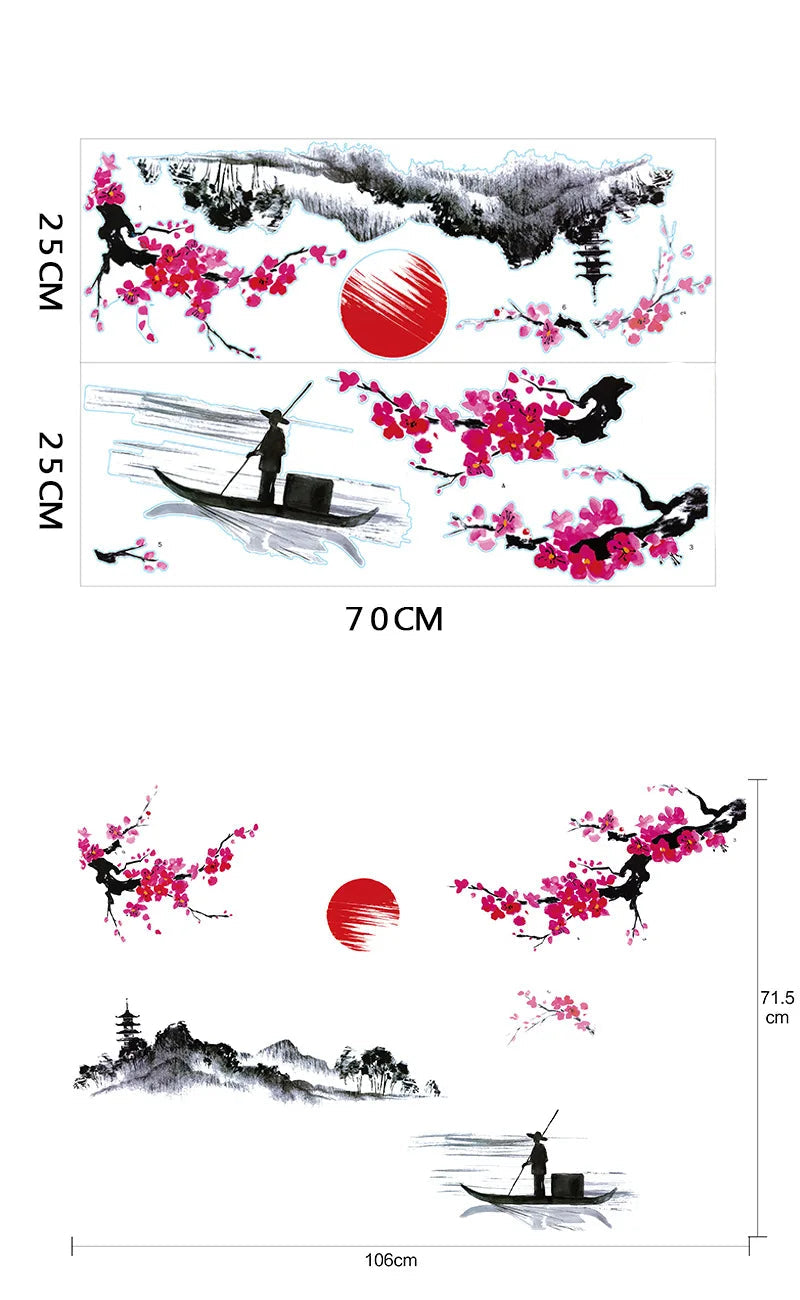 Alternative angle of Creative Ink Style Landscape Painting Wall Decal | Home Decor by HomeDecorDecals.