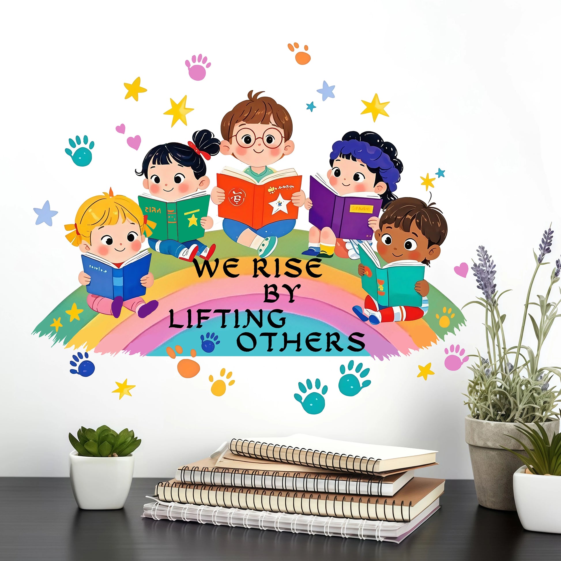 Rainbow Motif 'We Rise by Lifting Others' Wall Decal Self-Adhesive Bedroom Room Decor Welcome Sticker One Piece-HomeDecorDecals_com